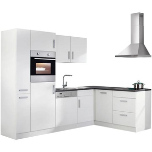Winkelküche KOCHSTATION KS-Toronto Komplettküchen-Sets Gr. B/H/T: 260 cm x 200 cm x 60 cm, weiß (küche: weiß, anthrazit, front: arbeitsplatte: weiß) L-Küchen mit Elektrogeräte
