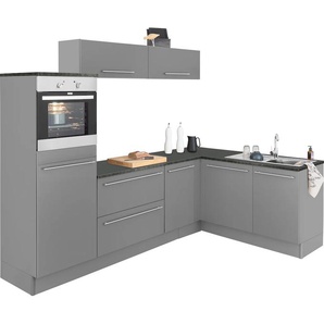 Winkelküche OPTIFIT Bern Komplettküchen-Sets Gr. B/T: 265 cm x 60 cm, mit E-Geräten, grau (küche: basaltgrau, anthrazit, front: arbeitsplatte: anthrazit) L-Küchen mit Elektrogeräte
