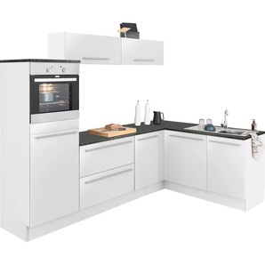 Winkelküche OPTIFIT Bern Komplettküchen-Sets Gr. B/T: 265 cm x 60 cm, mit E-Geräten, weiß (küche: hochglanz, weiß, anthrazit, front: arbeitsplatte: anthrazit) L-Küchen mit Elektrogeräte