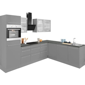 Winkelküche OPTIFIT Bern Komplettküchen-Sets Gr. B/T: 285 cm x 60 cm, mit E-Geräten, grau (küche: basaltgrau, anthrazit, front: korpus: grau, arbeitsplatte: anthrazit) L-Küchen mit Elektrogeräte