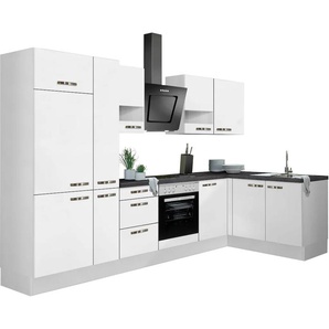 Winkelküche OPTIFIT Cara Komplettküchen-Sets Gr. B/T: 315 cm x 175 cm, weiß (küche: weiß, korpus: arbeitsplatte: santuru anthrazit) L-Küche ohne Elektrogeräte