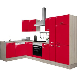 Winkelküche OPTIFIT Faro Komplettküchen-Sets Gr. B/T: 300 cm x 175 cm, rot (küche: glanz) L-Küche ohne Elektrogeräte