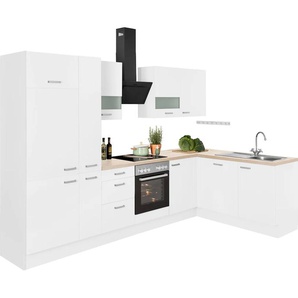 Winkelküche OPTIFIT Parma Komplettküchen-Sets Gr. B/T: 315 cm x 175 cm, weiß (küche: weiß, eiche, korpus: weiß) L-Küche L-Küchen mit Elektrogeräte Arbeitsmöbel-Sets