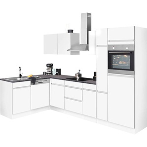 Winkelküche OPTIFIT Roth Komplettküchen-Sets Gr. B/T: 300 cm x 175 cm, weiß (küche: weiß, anthrazit, korpus: arbeitsplatte: anthrazit) L-Küche ohne Elektrogeräte