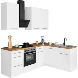 Winkelküche WIHO KÜCHEN Unna Komplettküchen-Sets Gr. B/T: 220 cm x 170 cm, weiß (küche: weiß, kastelleiche,, korpus: arbeitsplatte: kastelleiche) L-Küche ohne Elektrogeräte E-Geräte, Stellbreite 220 x 170 cm