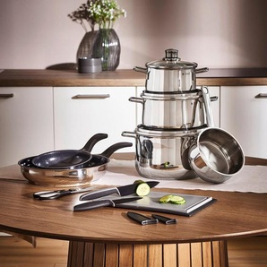 WMF Kochtopfset Diadem Plus, Edelstahl, Metall, 10-teilig, 16 cm,20 cm,16 cm, 2 L,3,7 L,6,5 L,1,5 L, bauchig, backofengeeignet, rostfrei, breiter