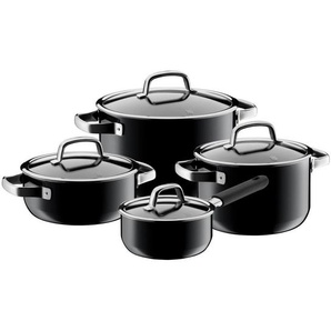 WMF Kochtopfset Fusiontec, Schwarz, Metall, 4-teilig, 20 cm,24 cm,16 cm, 3,7 L,6,4 L,2,4 L,1,3 L, Griffe werden nicht heiß, Kochen, Töpfe, Topfsets