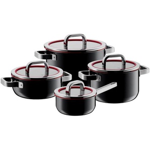 WMF Kochtopfset Fusiontec, Schwarz, Glas, 4-teilig, 20 cm,24 cm,16 cm, 3,7 L,6,4 L,2,4 L,1,3 L, Made in Germany, Griffe werden nicht heiß,
