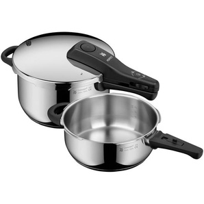 WMF Perfect Schnellkochtopf Set Induktion 2-Teilig, Dampfkochtopf 4,5L + 3L, Großes Kochsignal, 2 Kochstufen, Abnehmbarer Deckelgriff, Edelstahl