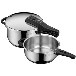 WMF Schnellkochtopfset Perfect, Edelstahl, Metall, 2-teilig, 4,5 L, abnehmbare Griffe, 2-Stufen-Garregler, Kochen, Töpfe, Schnellkochtöpfe