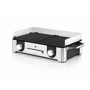 WMF Tischgrill, Schwarz, Silber, Metall, 28x18x50 cm, herausnehmbare Fettauffangschale, Warmhalteplatte, antihaftbeschichtet, Windschutz,