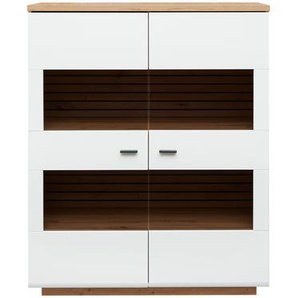 Wohn-Concept Fresno Highboard Holzwerkstoff Weiß matt/Eiche