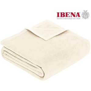 Wohndecke IBENA Luxus, weiß (wollweiß), B:180cm L:220cm, Baumwolle, Kunstfaser, Wohndecken, verschiedene Größen, unifarbenes Design, Kuscheldecke