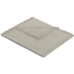 Wohndecke S.OLIVER Chenille Decke mit Fransen s.Oliver Wohndecken Gr. B/L: 220 cm x 250 cm, grau (dunkelgrau) Baumwolldecken im modernen Leinenlook