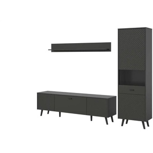Wohnkombination - grau - Materialmix - 258 cm - 195 cm | Möbel Kraft