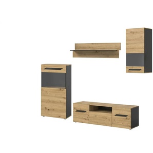 Wohnkombination - holzfarben - Materialmix - 253 cm - 196 cm - cm 40,0 | Möbel Kraft