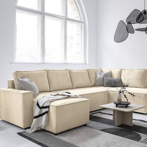 Wohnlandschaft Beige Cordstoff Poppy 322 x 89 x 194cm Ecke davorstehend rechts Modern
