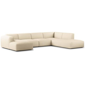 Wohnlandschaft Beige Cordstoff Snor 325 x 71 x 235cm Longchair davorstehend links / Ottomane rechts Modern