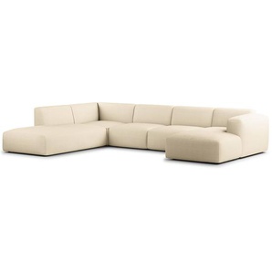 Wohnlandschaft Beige Cordstoff Snor 325 x 71 x 235cm Longchair davorstehend rechts / Ottomane links Modern