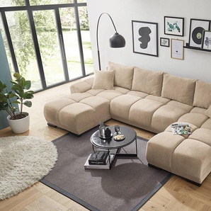 Wohnlandschaft Beige Microfaser Ranu 367 x 85 x 186cm Gleichschenklig Modern