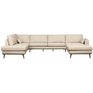 Wohnlandschaft Beige/Creme Strukturstoff Talta 371 x 81 x 219cm Longchair davorstehend rechts / Ottomane links Retro