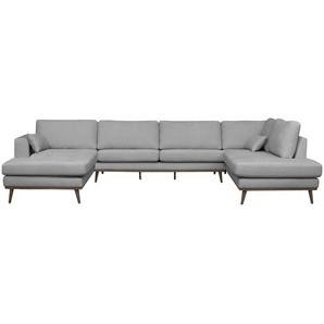 Wohnlandschaft Grau/Grau Strukturstoff Talta 371 x 81 x 219cm Longchair davorstehend links / Ottomane rechts Retro