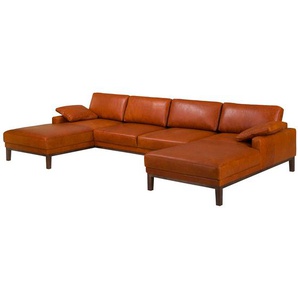 Wohnlandschaft Braun Echtleder Cerys 324 x 81 x 171cm Dunkelbraun Industrial