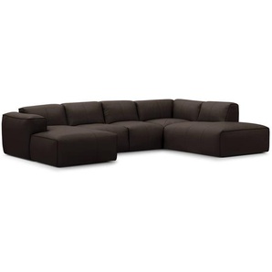 Wohnlandschaft Braun Echtleder Neka 325 x 71 x 235cm Longchair davorstehend links / Ottomane rechts Modern