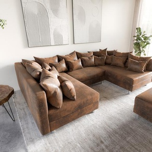 Wohnlandschaft Clovis Braun Vintage Optik modular Hocker, Design Wohnlandschaften, Couch Loft, Modulsofa, modular