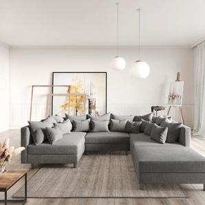 Wohnlandschaft Clovis Grau modular Flachgewebe Hocker, Design Wohnlandschaften, Couch Loft, Modulsofa, modular