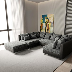 Wohnlandschaft Clovis Schwarz Modulsofa mit Hocker, Design Wohnlandschaften, Couch Loft, Modulsofa, modular