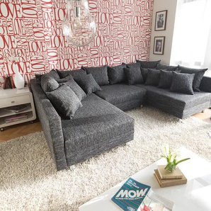 Wohnlandschaft Clovis Schwarz Strukturstoff  mit Hocker Modulsofa, Design Wohnlandschaften, Couch Loft, Modulsofa, modular