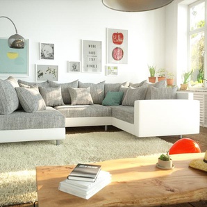 Wohnlandschaft Clovis Weiss Hellgrau Modulsofa Armlehne, Design Wohnlandschaften, Couch Loft, Modulsofa, modular