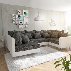 Wohnlandschaft Clovis Weiss Schwarz mit Armlehne, Design Wohnlandschaften, Couch Loft, Modulsofa, modular