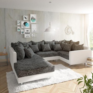 Wohnlandschaft Clovis Weiss Schwarz mit Hocker und Armlehne, Design Wohnlandschaften, Couch Loft, Modulsofa, modular
