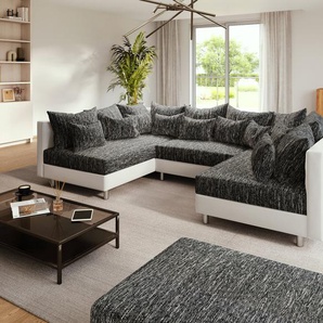 Wohnlandschaft Clovis Weiss Schwarz modular mit Hocker, Design Wohnlandschaften, Couch Loft, Modulsofa, modular