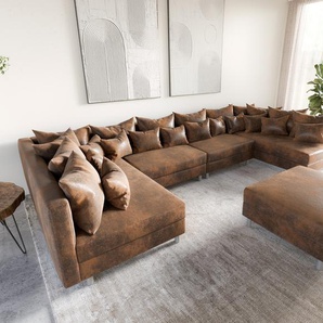 Wohnlandschaft Clovis XL Braun Antik Optik modular Hocker, Design Wohnlandschaften, Couch Loft, Modulsofa, modular