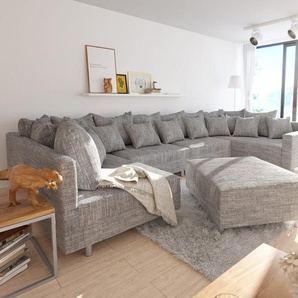 Wohnlandschaft Clovis XL Hellgrau Strukturstoff Hocker Armlehne Modul, Design Wohnlandschaften, Couch Loft, Modulsofa, modular