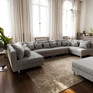 Wohnlandschaft Clovis XL Hellgrau Strukturstoff Modulsofa Hocker, Design Wohnlandschaften, Couch Loft, Modulsofa, modular