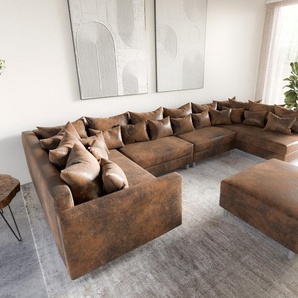 Wohnlandschaft Clovis XL modular Braun Antik Optik Hocker Armlehne, Design Wohnlandschaften, Couch Loft, Modulsofa, modular