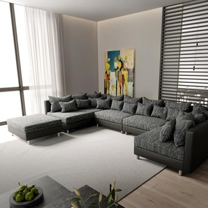 Wohnlandschaft Clovis XL Schwarz Modulsofa mit Hocker, Design Wohnlandschaften, Couch Loft, Modulsofa, modular