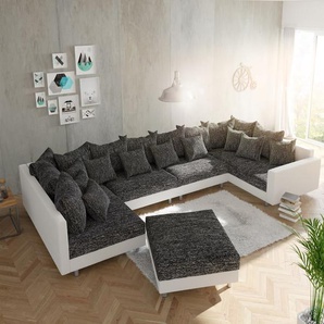 Wohnlandschaft Clovis XL Weiss Schwarz Hocker Armlehne modular, Design Wohnlandschaften, Couch Loft, Modulsofa, modular