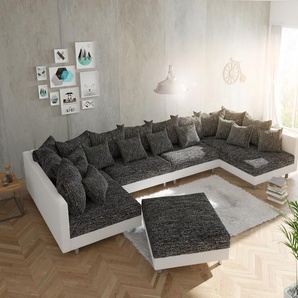 Wohnlandschaft Clovis XL Weiss Schwarz mit Hocker modular, Design Wohnlandschaften, Couch Loft, Modulsofa, modular