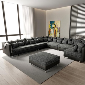 Wohnlandschaft Clovis XXL Schwarz Hocker Ottomane Links modular, Design Wohnlandschaften, Couch Loft, Modulsofa, modular