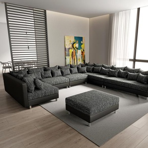 Wohnlandschaft Clovis XXL Schwarz Modular Hocker Ottomane Rechts, Design Wohnlandschaften, Couch Loft, Modulsofa, modular