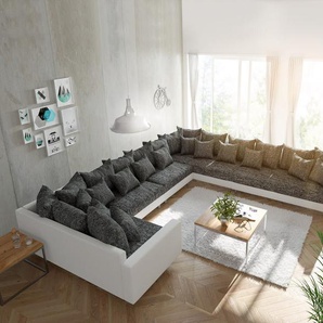 Wohnlandschaft Clovis XXL Weiss Schwarz mit Armlehne Ottomane Rechts, Design Wohnlandschaften, Couch Loft, Modulsofa, modular
