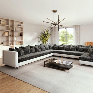 Wohnlandschaft Clovis XXL Weiss Schwarz Ottomane Links, Design Wohnlandschaften, Couch Loft, Modulsofa, modular