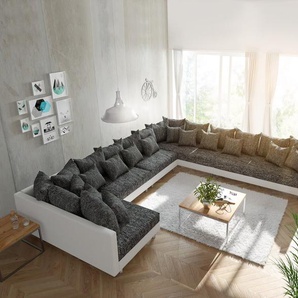Wohnlandschaft Clovis XXL Weiss Schwarz Ottomane Rechts, Design Wohnlandschaften, Couch Loft, Modulsofa, modular