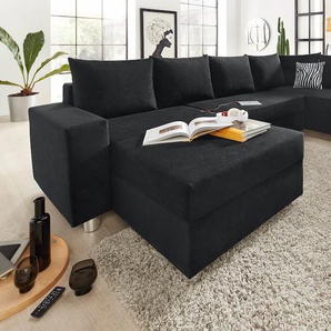 Wohnlandschaft COLLECTION AB Paris Sofas Gr. B/H/T: 310 cm x 85 cm x 212 cm, Microfaser PRIMABELLE, Recamiere beidseitig montierbar, mit Bettfunktion-mit Bettkasten, schwarz Wohnlandschaften mit Federkern, wahlweise Bettfunktion und Bettkasten