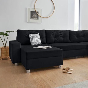Wohnlandschaft COLLECTION AB Paris Sofas Gr. B/T: 310 cm x 212 cm, Samtoptik, mit Bettfunktion, schwarz Wohnlandschaften inklusive Federkern, wahlweise mit Bettfunktion und Bettkasten